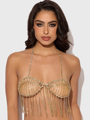 RHINESTONE FRINGE CROPPED CAMI TOP -
