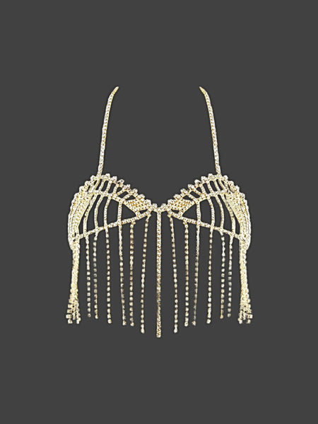 RHINESTONE FRINGE CROPPED CAMI TOP -
