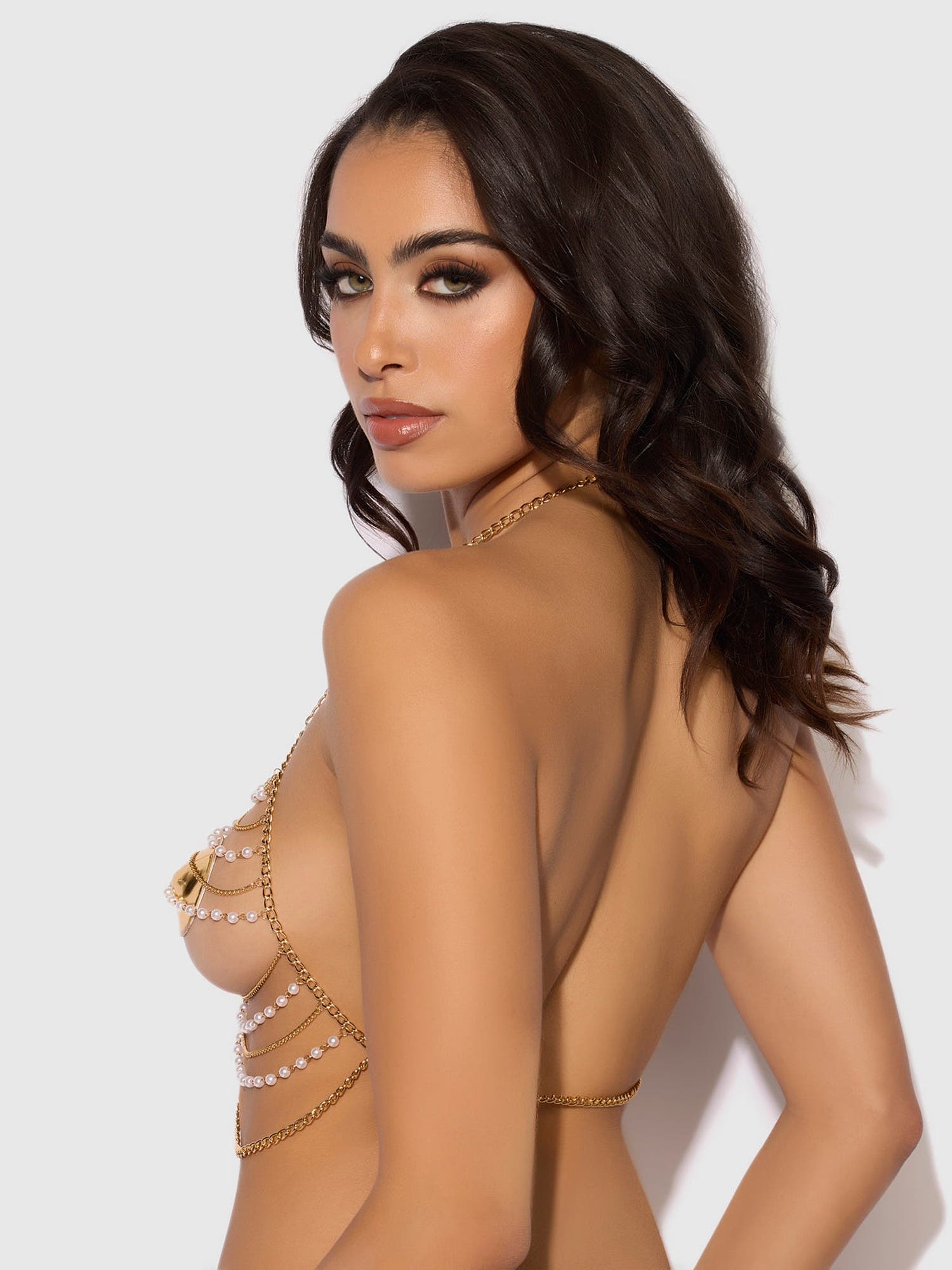PEARL & CHAIN DRAPED BRALETTE -