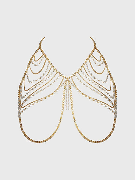 PEARL & CHAIN DRAPED BRALETTE -