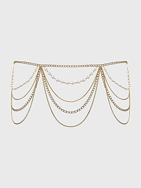 PEARL & CHAIN DRAPED GARTER -