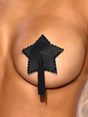 RHINESTONE & LEATHER-LIKE STAR TASSEL PASTIES -
