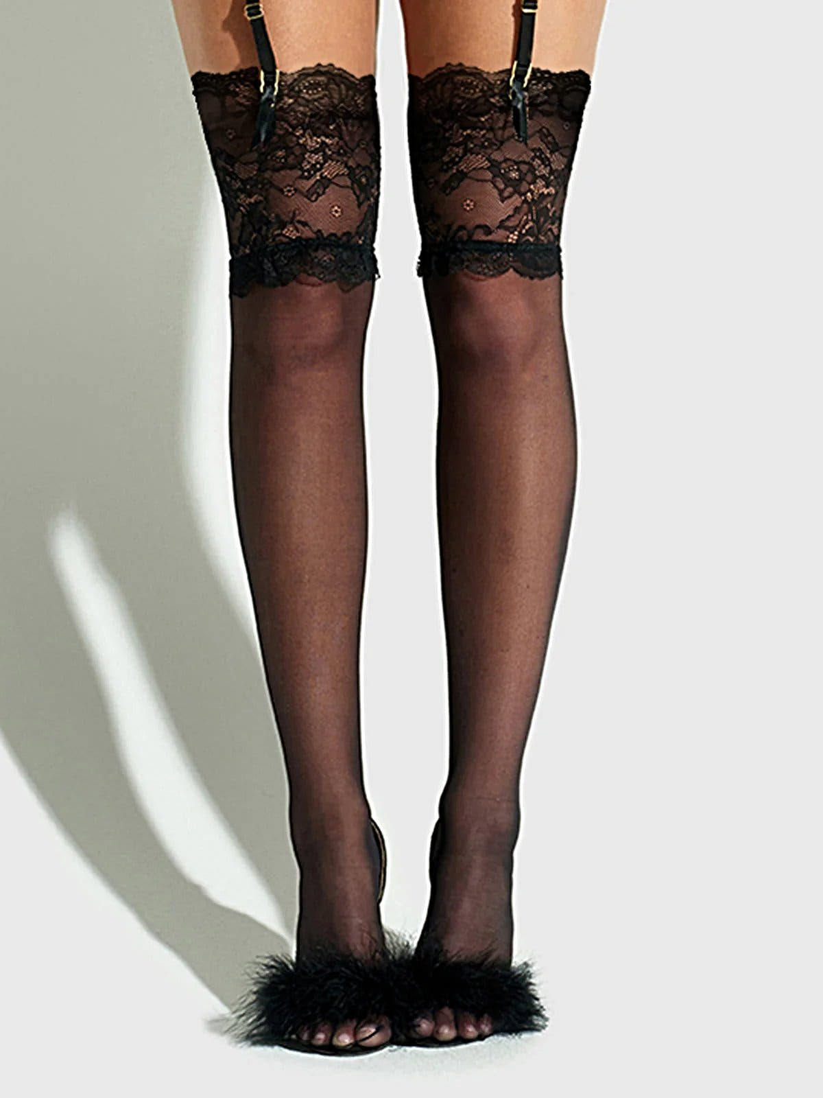 THIGH HIGH SHEER STAYUPS WITH TALL LACE BAND -