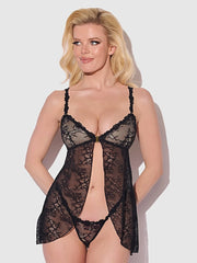 YVONE LACE OPENABLE CUP BABYDOLL & G-STRING SET -