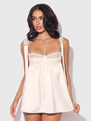 ROSALIE SATIN & EMBROIDERED LACE BABYDOLL & G-STRING SET -