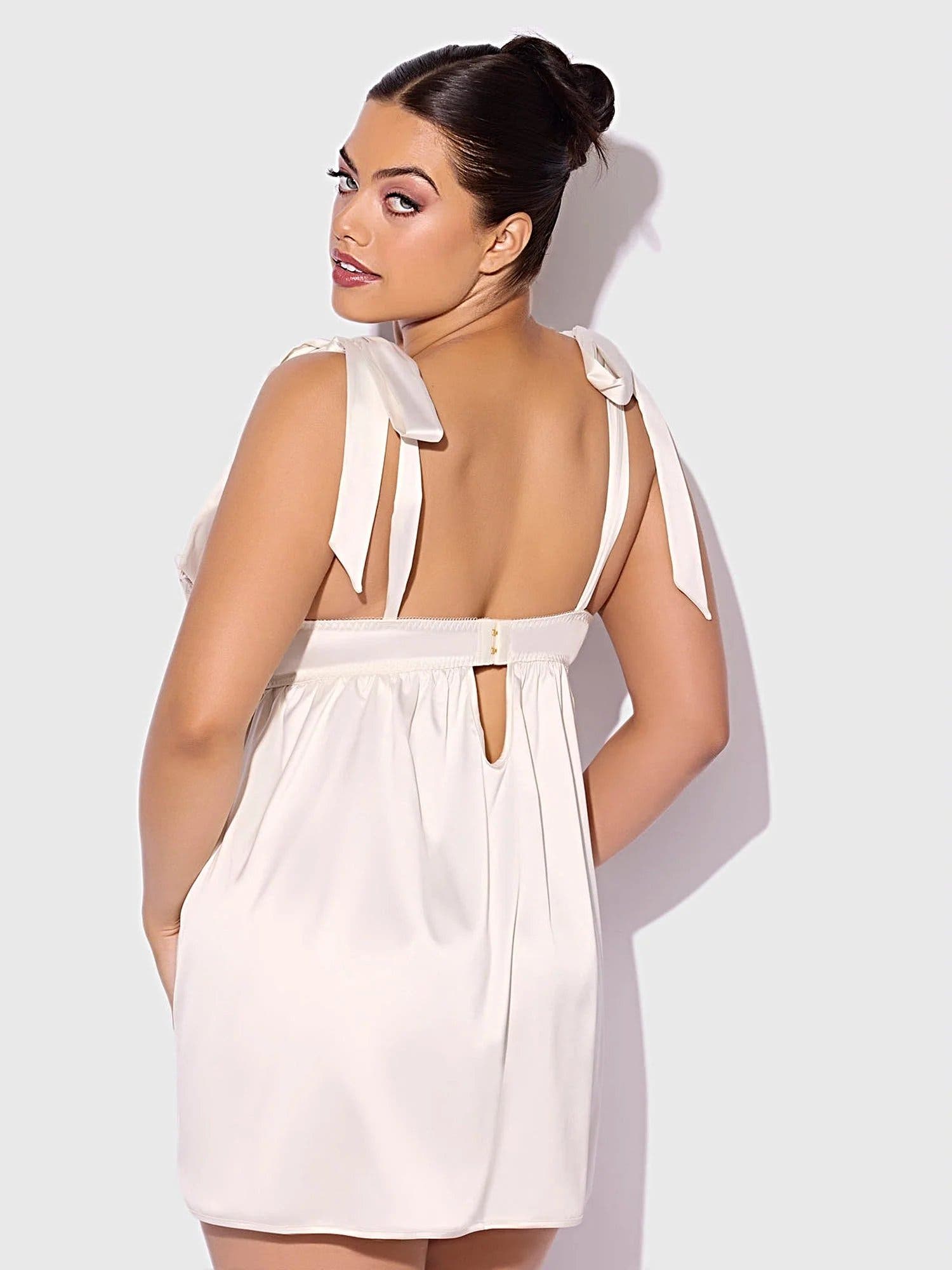 ROSALIE SATIN & EMBROIDERED LACE BABYDOLL & G-STRING SET -