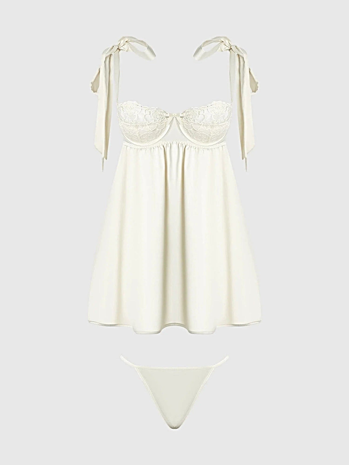 ROSALIE SATIN & EMBROIDERED LACE BABYDOLL & G-STRING SET -