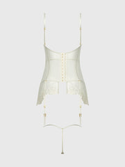 ROSALIE SATIN & EMBROIDERED LACE CHEMISE & G-STRING SET -