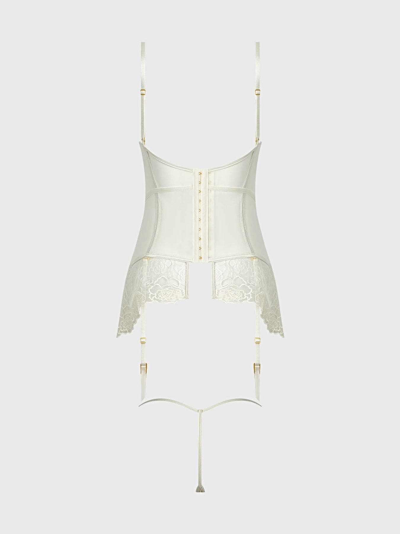 ROSALIE SATIN & EMBROIDERED LACE CHEMISE & G-STRING SET -