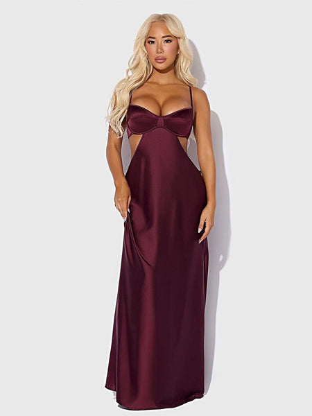 BRIGETA SATIN MONO WIRE LONG GOWN -