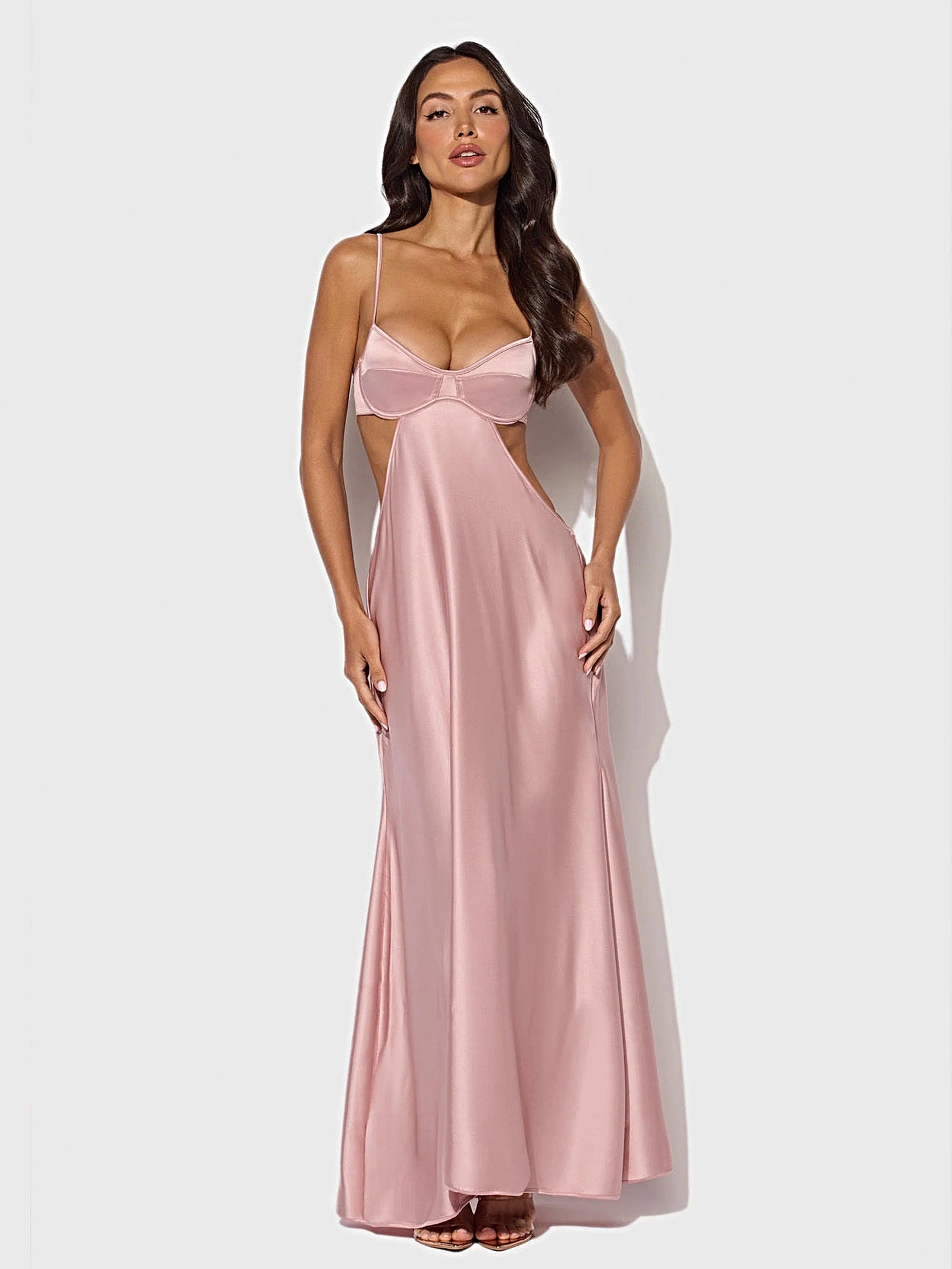 BRIGETA SATIN MONO WIRE LONG GOWN -
