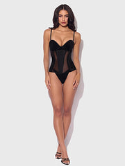 JULIET SATIN & MESH PLUNGE UNDERWIRE CORSET -