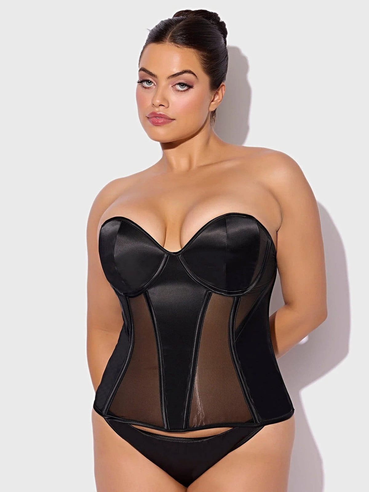 JULIET SATIN & MESH PLUNGE UNDERWIRE CORSET -