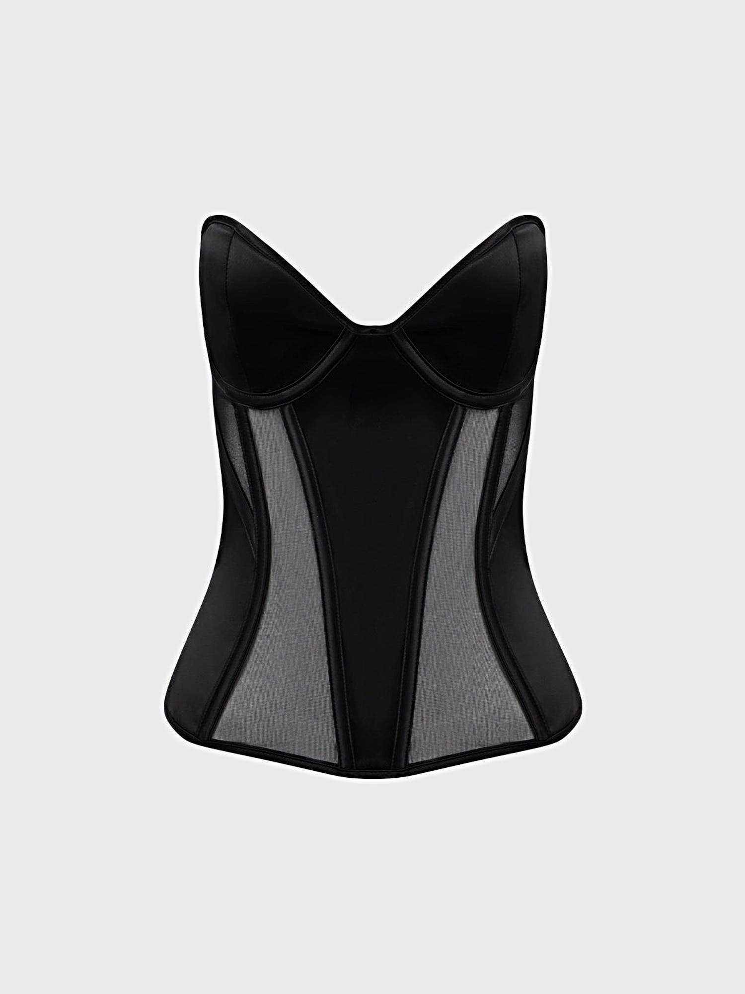 JULIET SATIN & MESH PLUNGE UNDERWIRE CORSET -