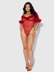 MARILYN MARABOU & MESH BELL-SLEEVED BODYSUIT -