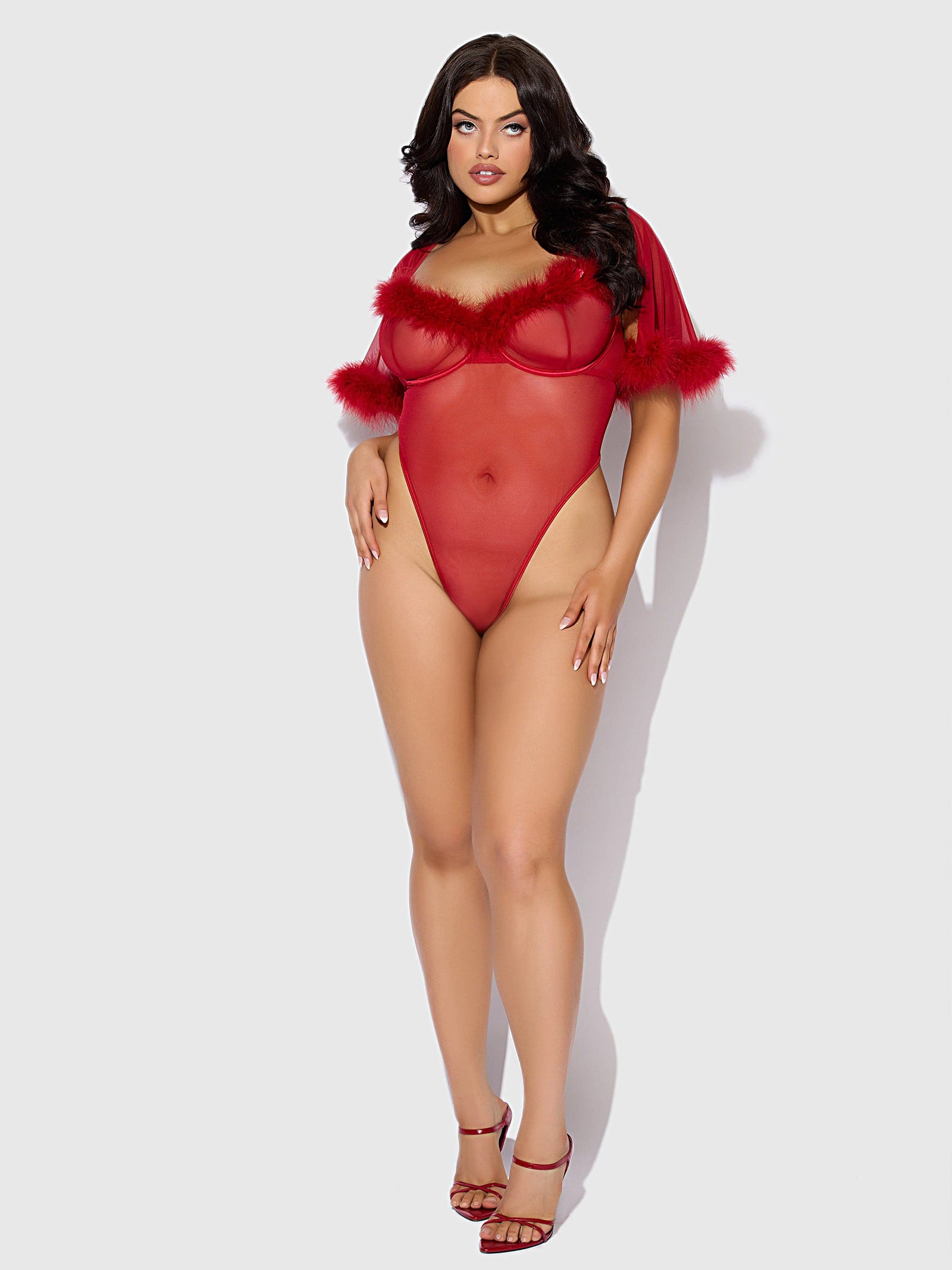 MARILYN MARABOU & MESH BELL-SLEEVED BODYSUIT -