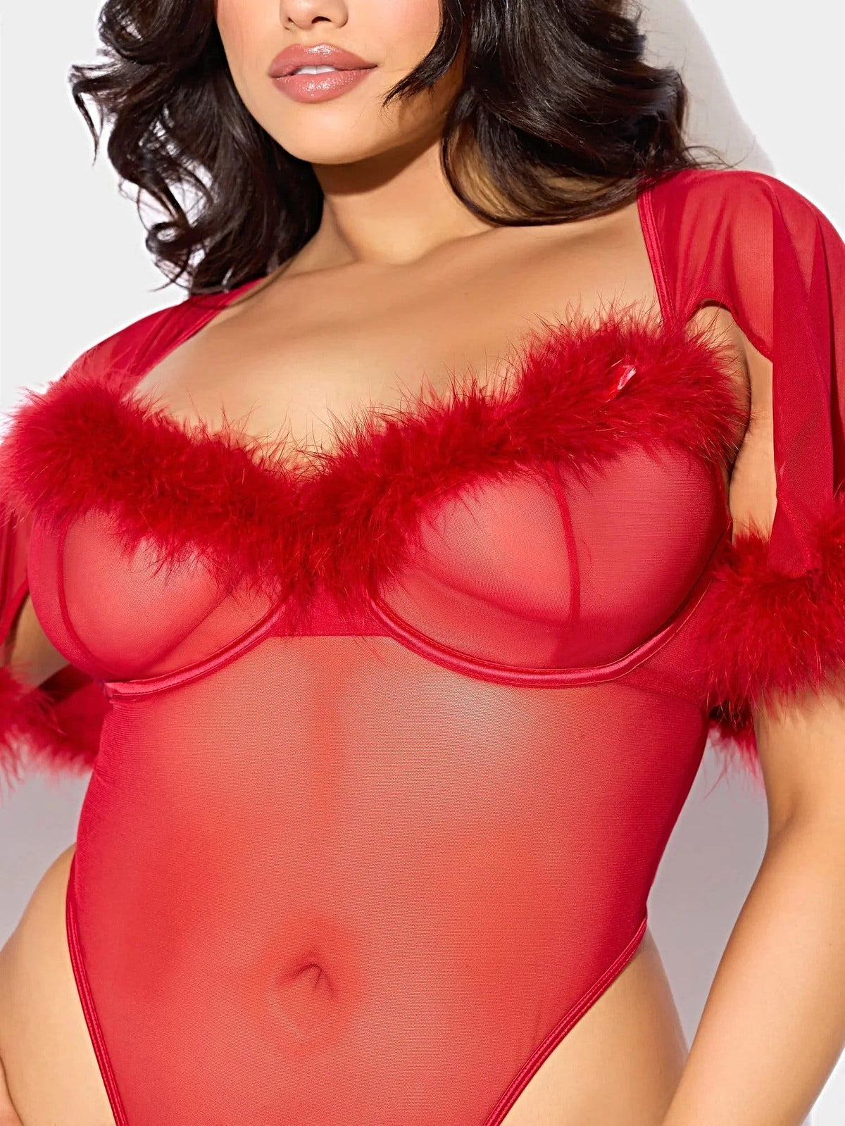 MARILYN MARABOU & MESH BELL-SLEEVED BODYSUIT -