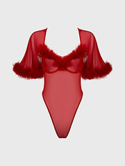 MARILYN MARABOU & MESH BELL-SLEEVED BODYSUIT -