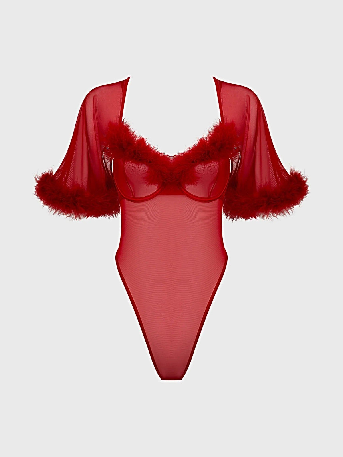MARILYN MARABOU & MESH BELL-SLEEVED BODYSUIT -