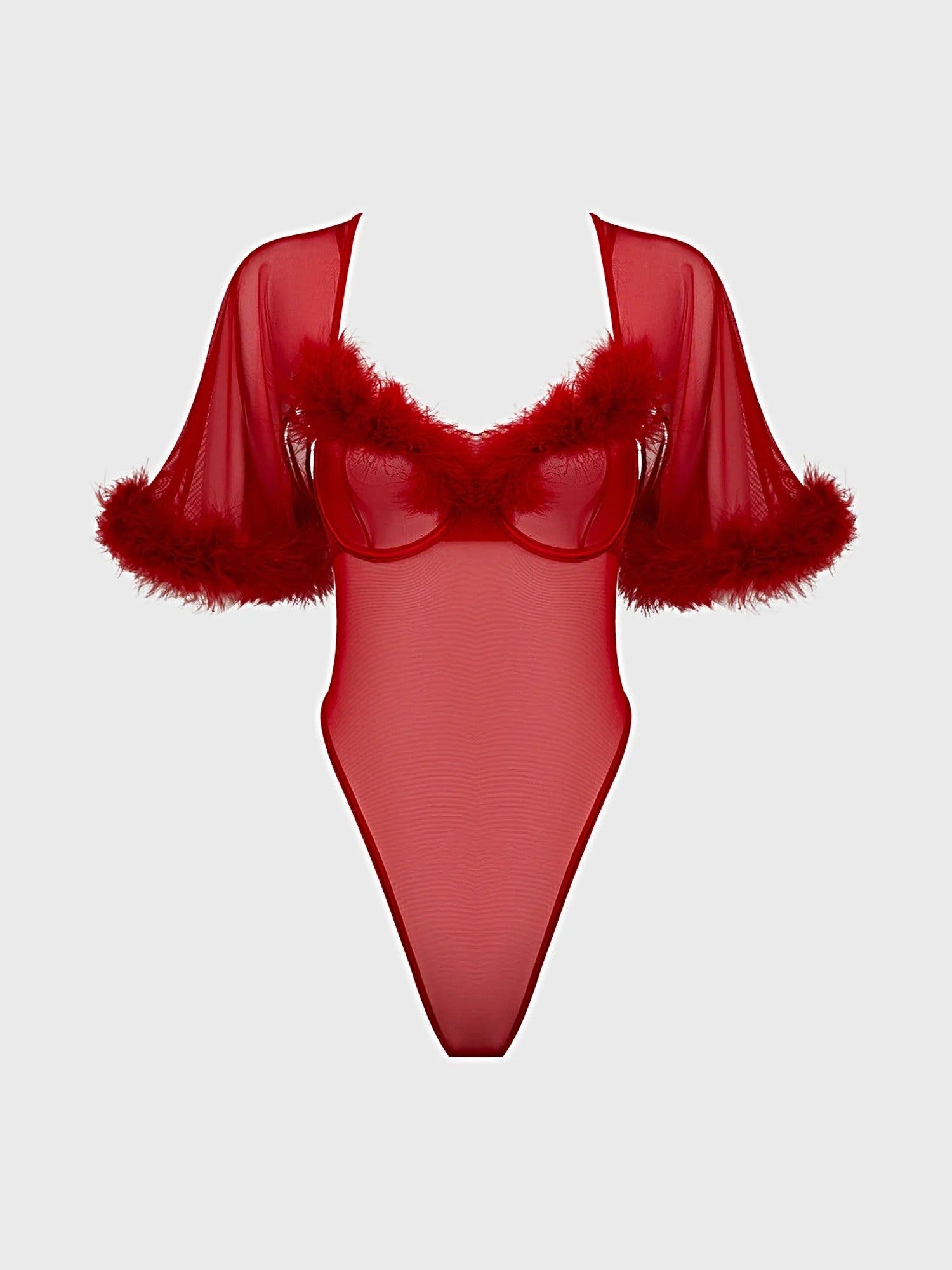 MARILYN MARABOU & MESH BELL-SLEEVED BODYSUIT -