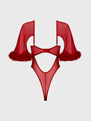 MARILYN MARABOU & MESH BELL-SLEEVED BODYSUIT -