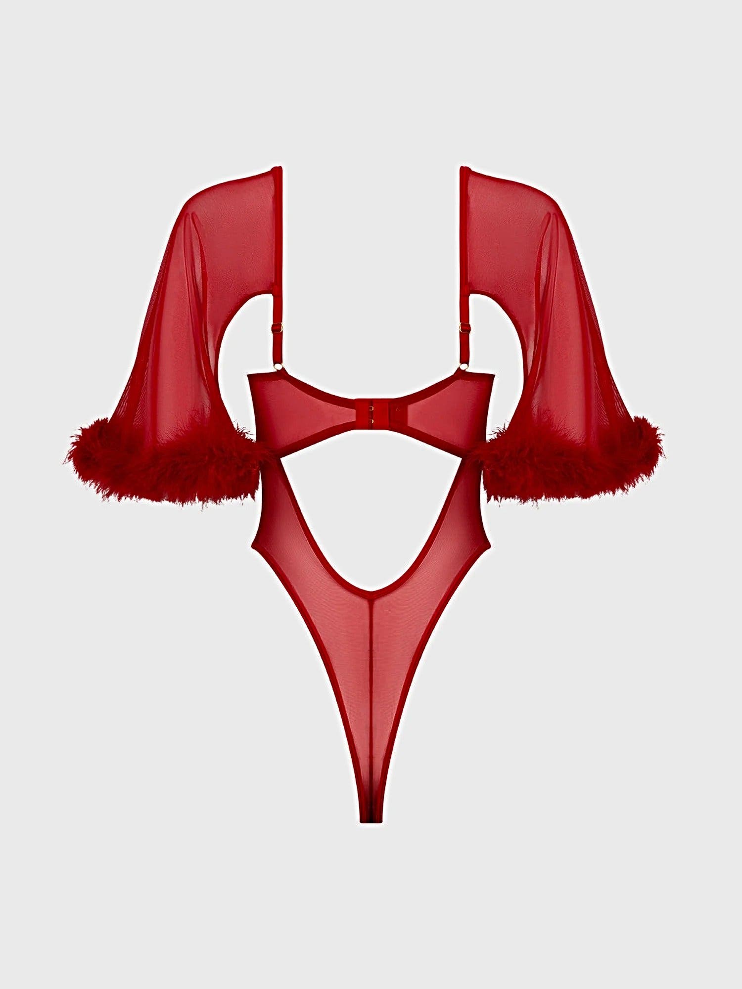 MARILYN MARABOU & MESH BELL-SLEEVED BODYSUIT -