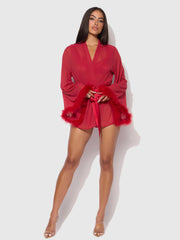 MARILYN MARABOU & MESH SHORT ROBE -