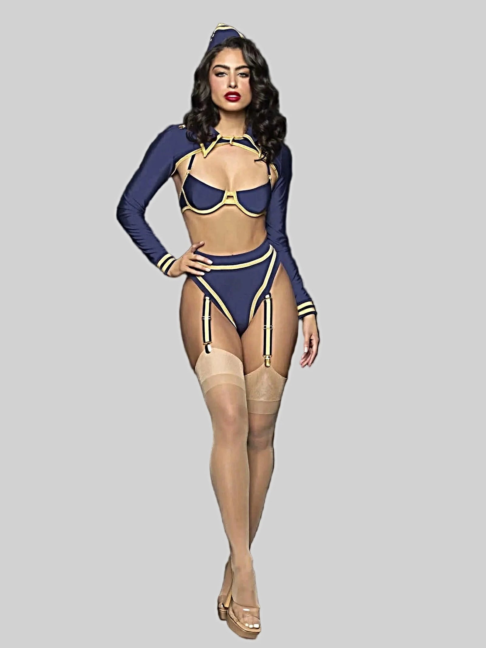 FLYING HIGH PILOT BRA TOP, HIWAIST PANTY & HAT SET -