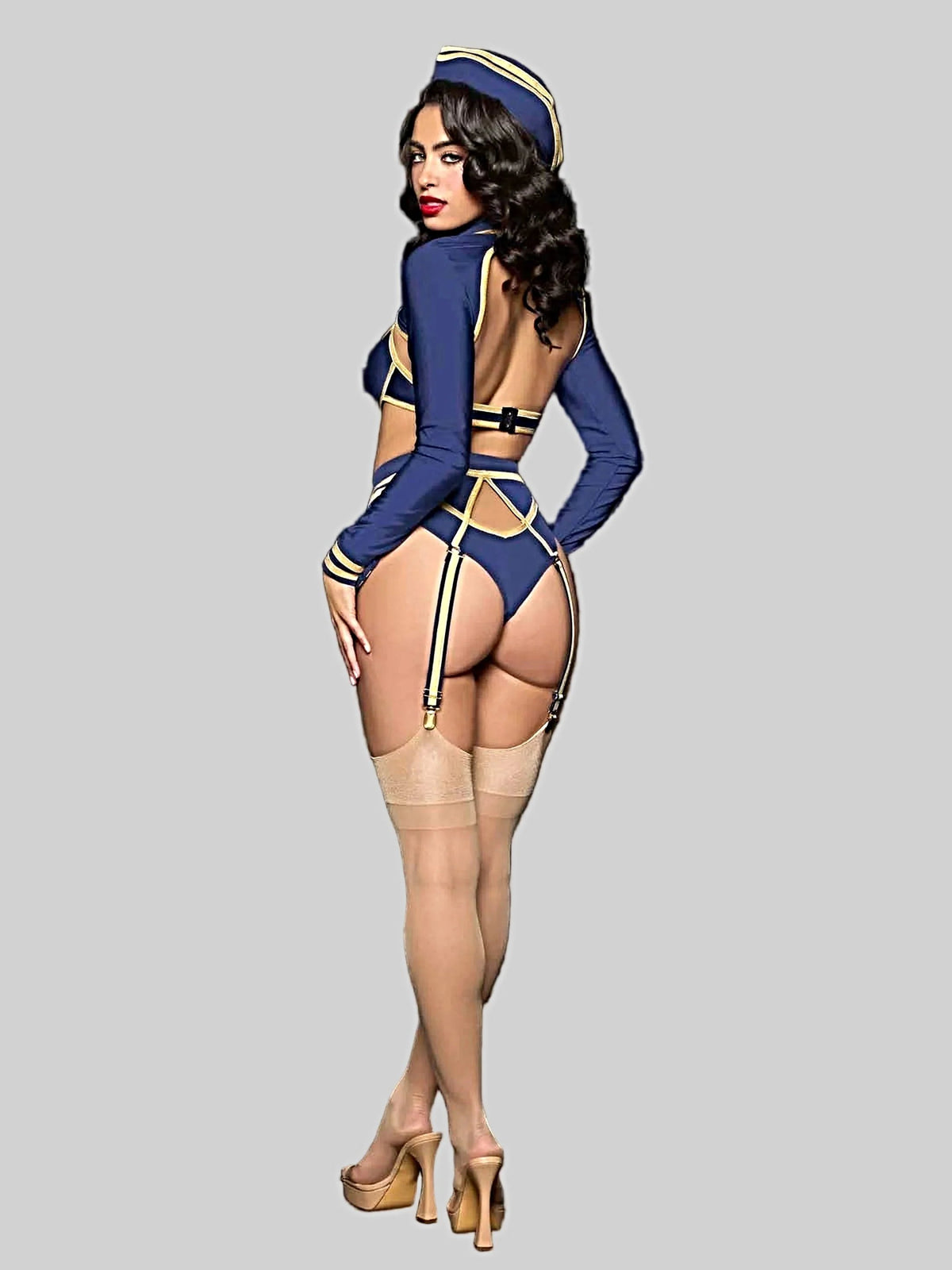 FLYING HIGH PILOT BRA TOP, HIWAIST PANTY & HAT SET -