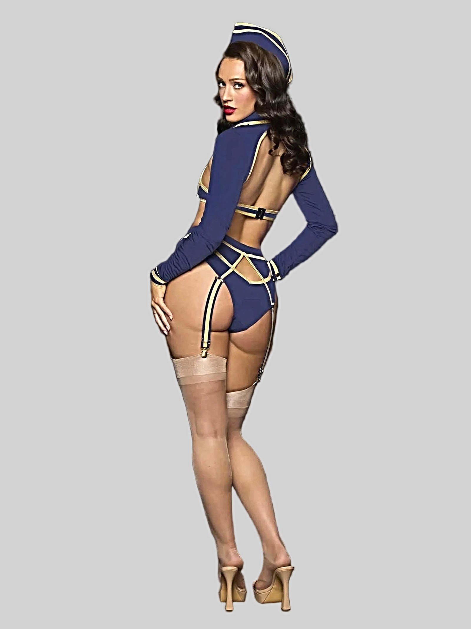 FLYING HIGH PILOT BRA TOP, HIWAIST PANTY & HAT SET -