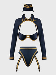 FLYING HIGH PILOT BRA TOP, HIWAIST PANTY & HAT SET -