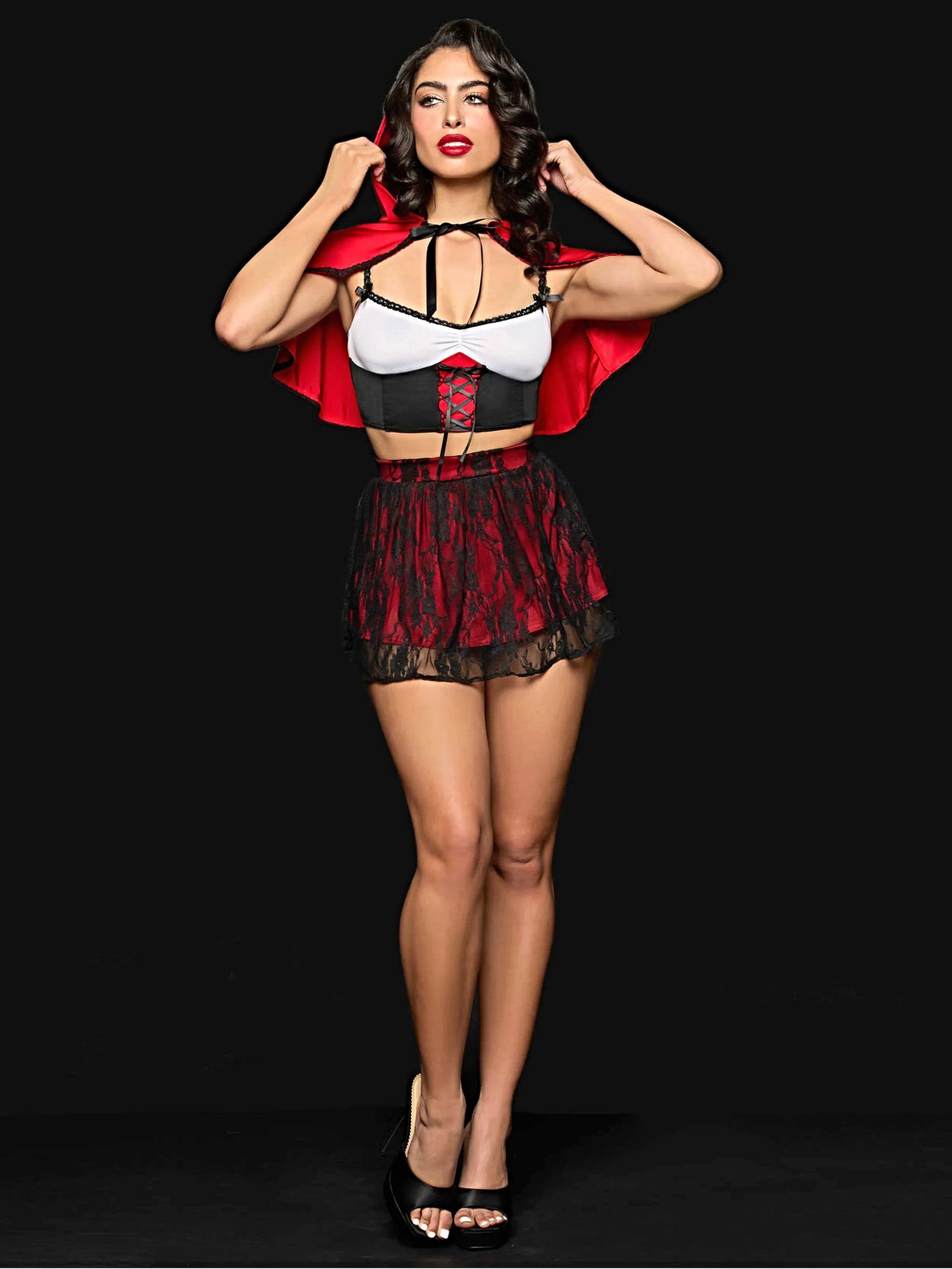 LIL RED BUSTIER, SKIRT & HOOD SET -