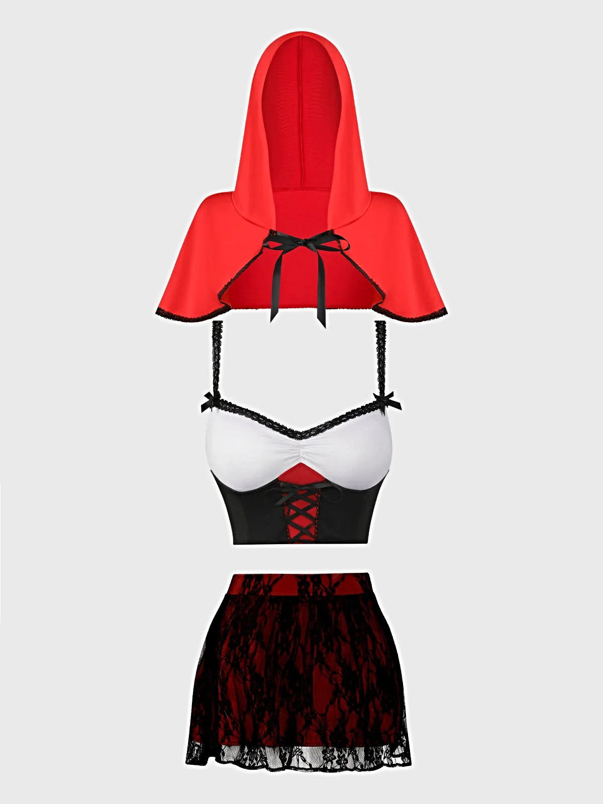 LIL RED BUSTIER, SKIRT & HOOD SET -