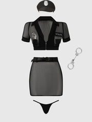 UNDER ARREST MESH TOP, OPEN BACK SKIRT, & CUFFS SET -