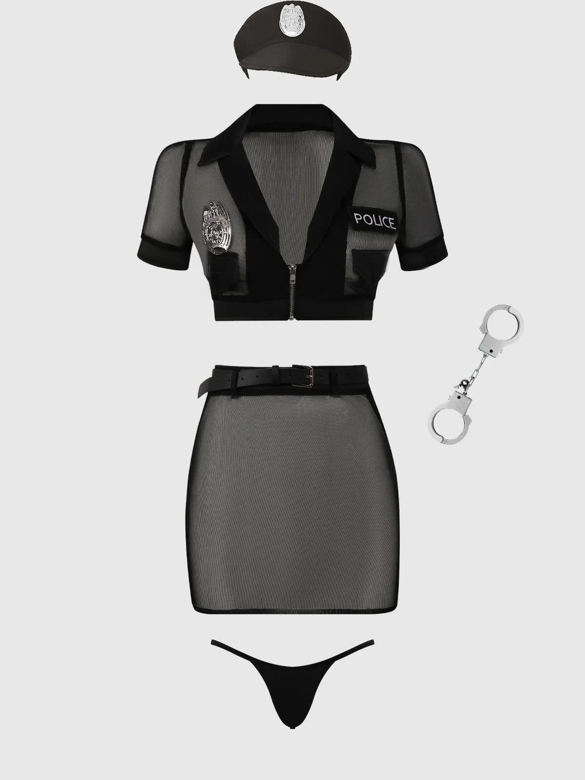 UNDER ARREST MESH TOP, OPEN BACK SKIRT, & CUFFS SET -