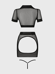 UNDER ARREST MESH TOP, OPEN BACK SKIRT, & CUFFS SET -