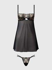 DELILAH EMBROIDERED & MESH MONOWIRE BABYDOLL SET -