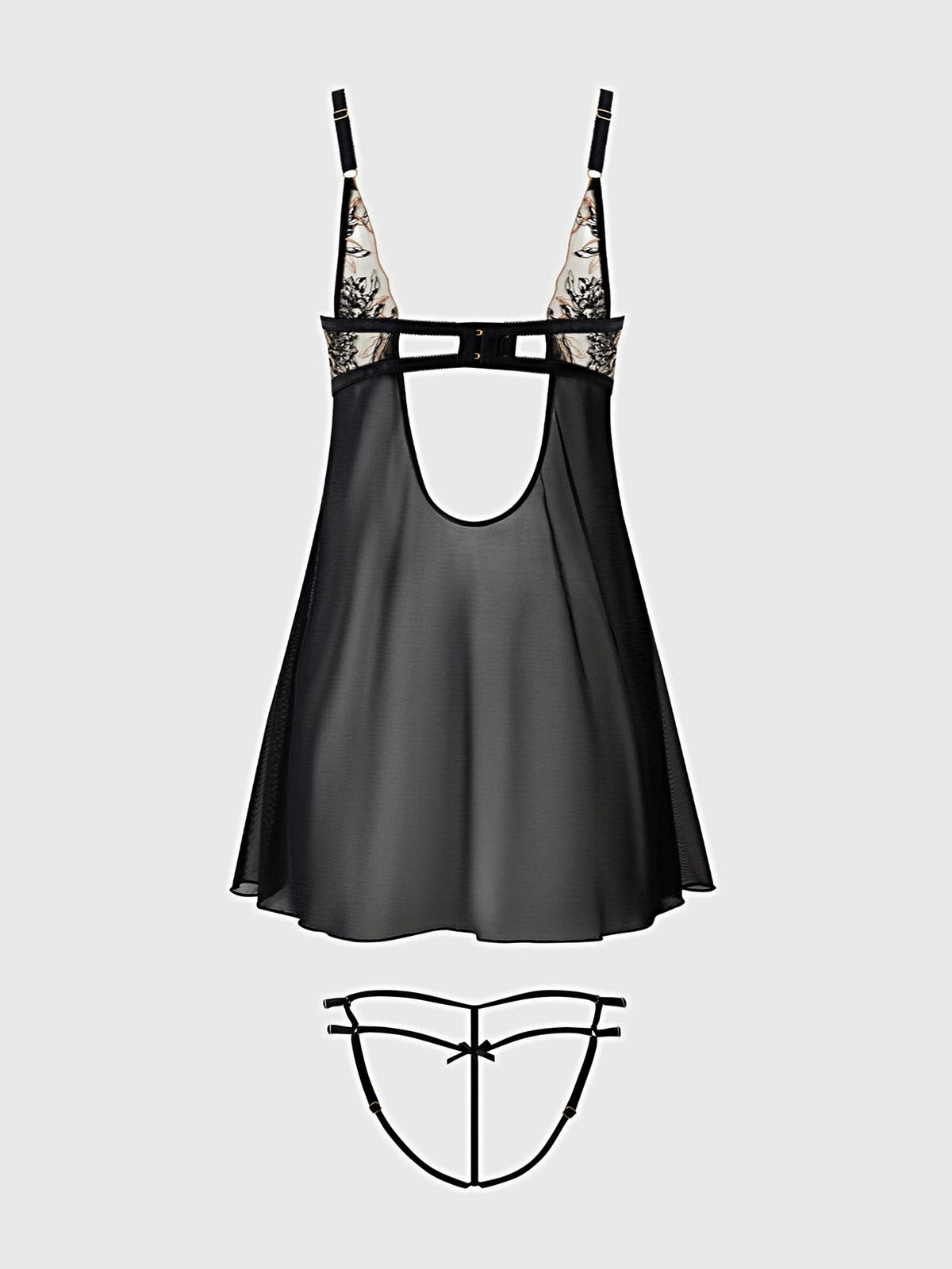 DELILAH EMBROIDERED & MESH MONOWIRE BABYDOLL SET -
