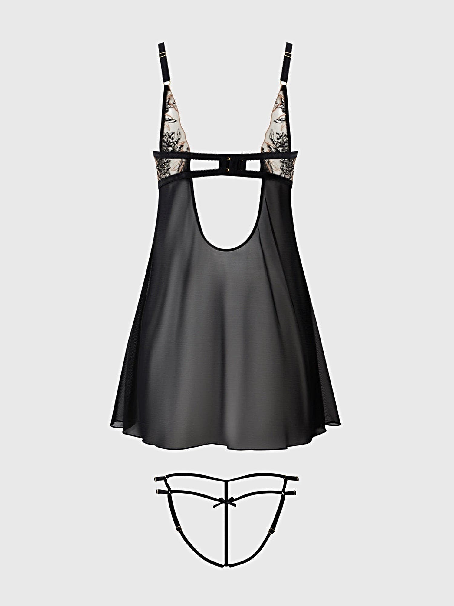 DELILAH EMBROIDERED & MESH MONOWIRE BABYDOLL SET -