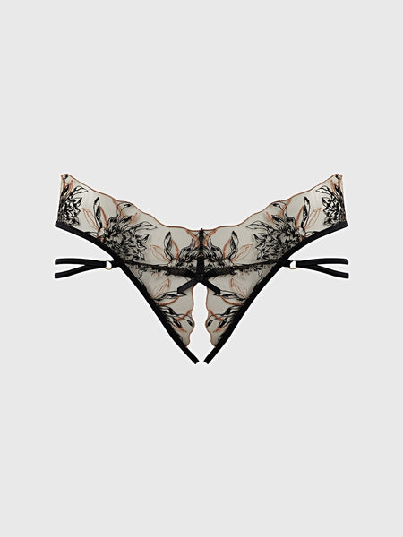 DELILAH EMBROIDERED STRAPPY CROTCHLESS & BACKLESS HIPSTER -
