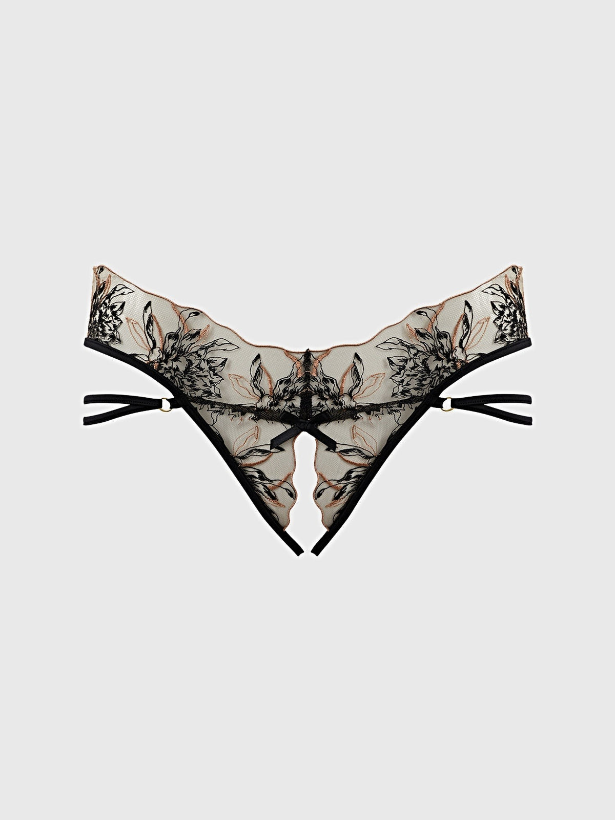 DELILAH EMBROIDERED STRAPPY CROTCHLESS &amp; BACKLESS HIPSTER -