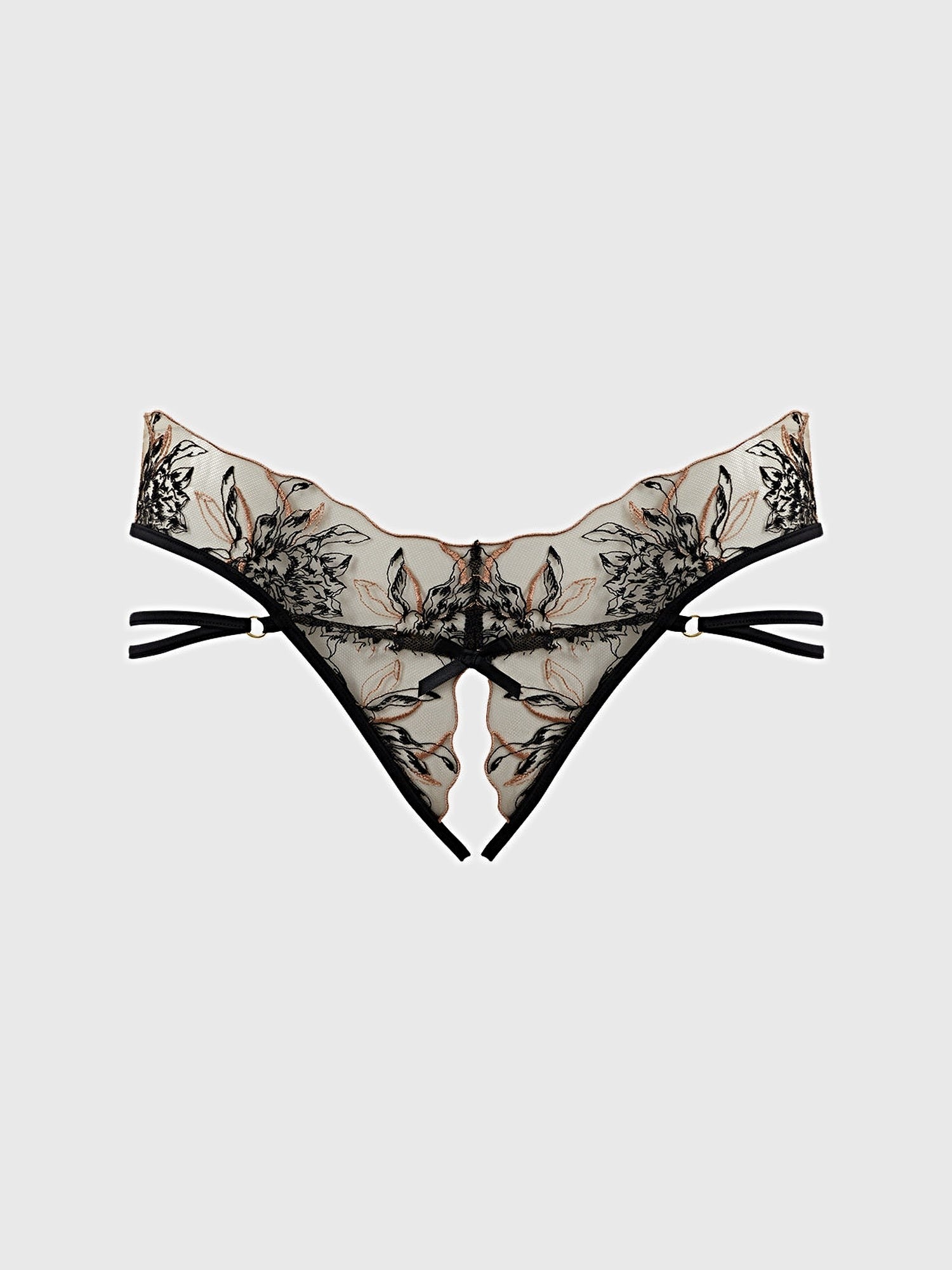 DELILAH EMBROIDERED STRAPPY CROTCHLESS & BACKLESS HIPSTER -
