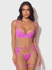 REANNA LACE & CHAIN BRA, GARTER & G-STRING SET -