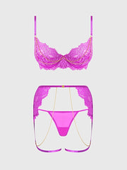 REANNA LACE & CHAIN BRA, GARTER & G-STRING SET -