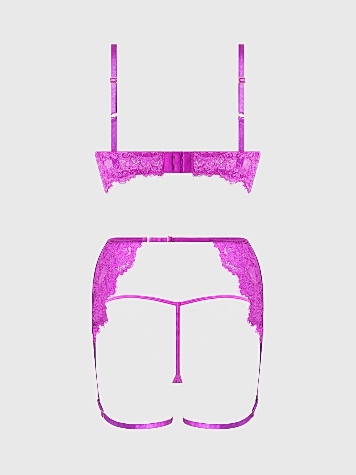 REANNA LACE & CHAIN BRA, GARTER & G-STRING SET -