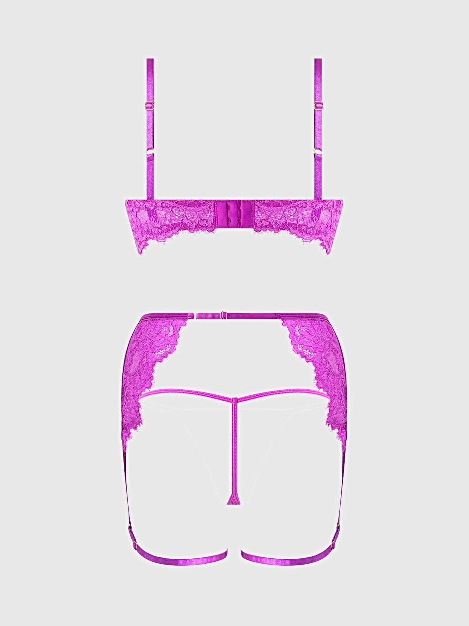 REANNA LACE & CHAIN BRA, GARTER & G-STRING SET -