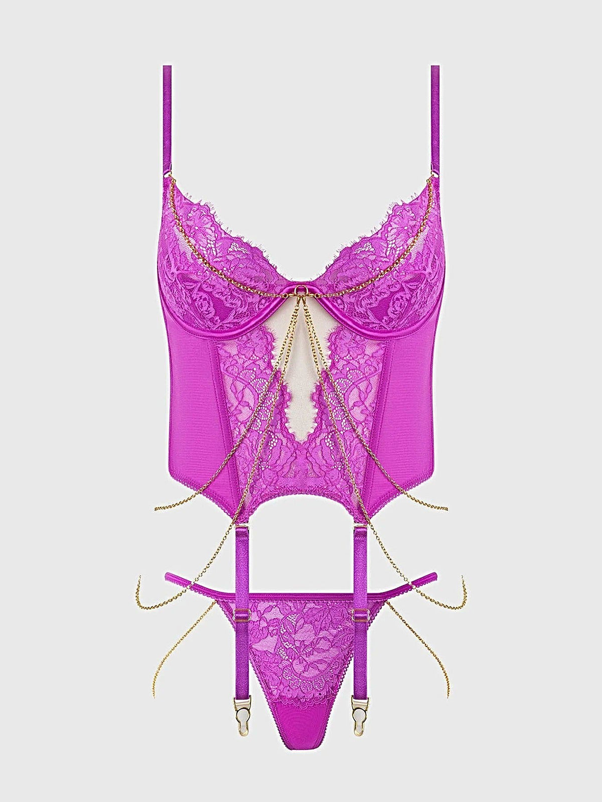 REANNA LACE & CHAIN BUSTIER & G-STRING SET -