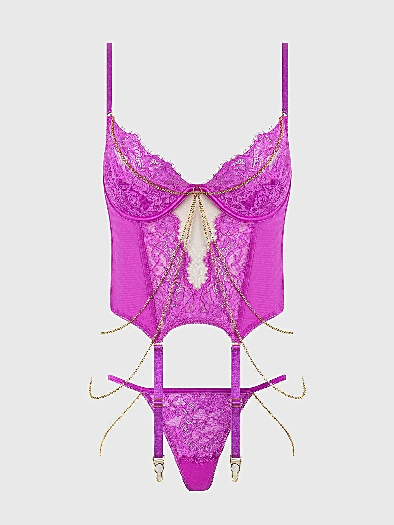 REANNA LACE & CHAIN BUSTIER & G-STRING SET -