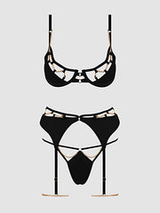 EVANGELINE SATIN & CHAIN BRA, THIGH GARTER & G-STRING SET -
