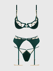 EVANGELINE SATIN & CHAIN BRA, THIGH GARTER & G-STRING SET -